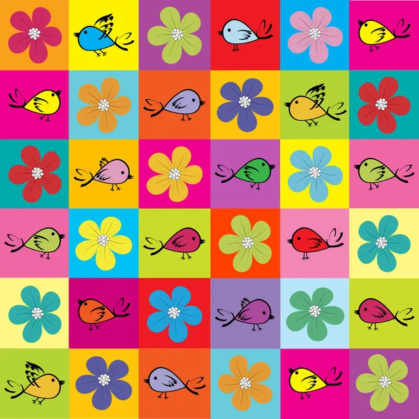 Muster mit farbigen Vögeln und Blumen — Stockfoto