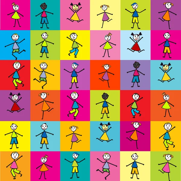 Pattern with colored doodle kids — Stock Photo, Image