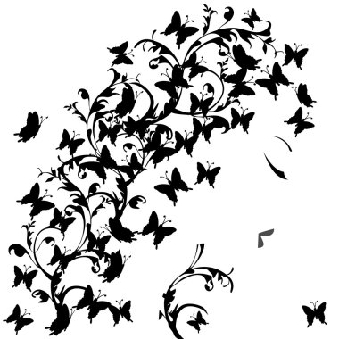 Woman profile with black butterflies clipart