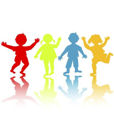 Colored children silhouettes playing clipart