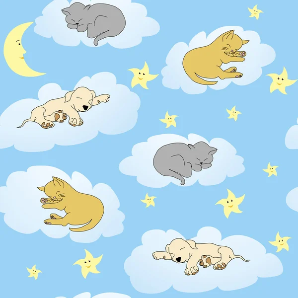 Background with sleepy animals and blue night sky — Stock Photo, Image