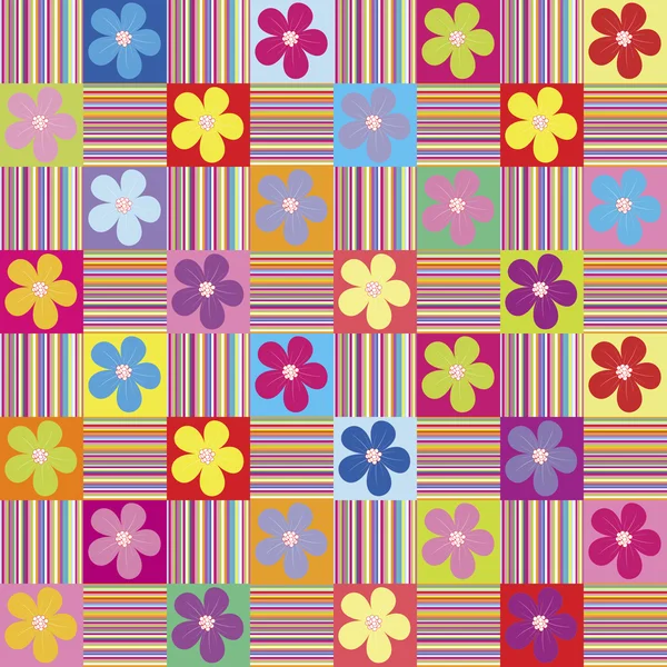 Muster mit farbigen Blüten und Streifen — Stockfoto
