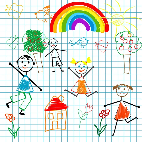 Doodle діти на фоні математичної сторінки — стокове фото