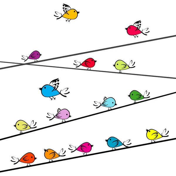 Barevné doodle ptáci na struny — Stock fotografie