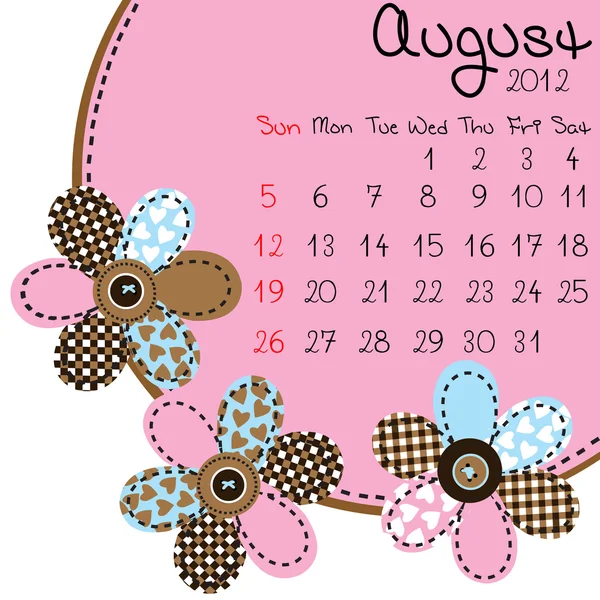 Augusti 2012-kalender — Stockfoto