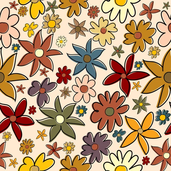 无缝模式与风格化鲜花在秋天的颜色 — 图库照片