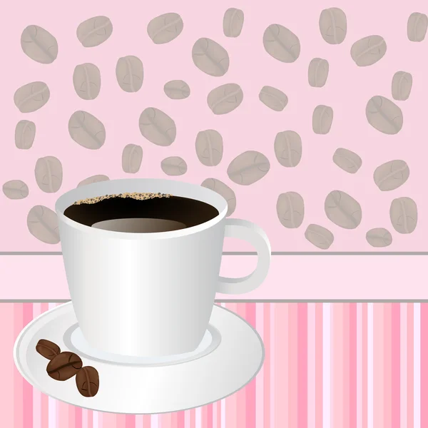 Cup of coffee over pink striped background — ストック写真