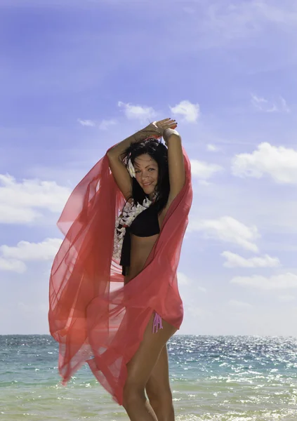 Hispanic woman in bikini at the beach — Stock Photo, Image