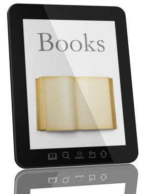 Open Book on screen on Generic Tablet Computer - Digital Library clipart