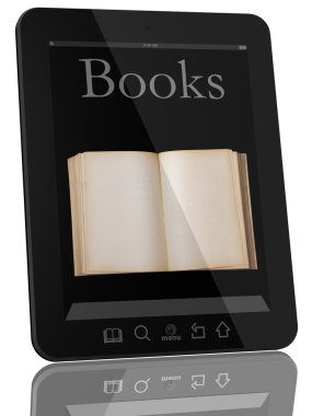 Genel tablet bilgisayar ve kitap - dijital kütüphane kavramı
