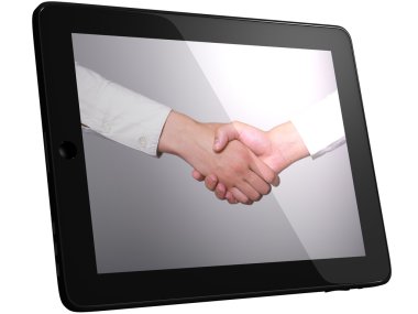 Handshaking on Tablet clipart