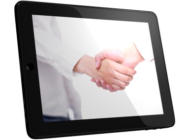 Handshaking on Tablet clipart