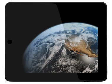 Tablet Computer with Earth Planet from Space clipart