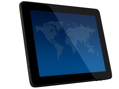 Tablet Computer with world map clipart