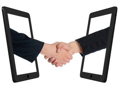 Two In Comunication - Handshaking with Tablet Computers, clipart