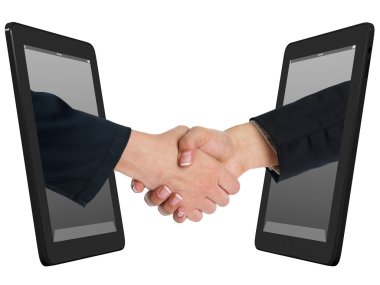 Wireless Internet Handshaking Concept with Tablet Computer clipart