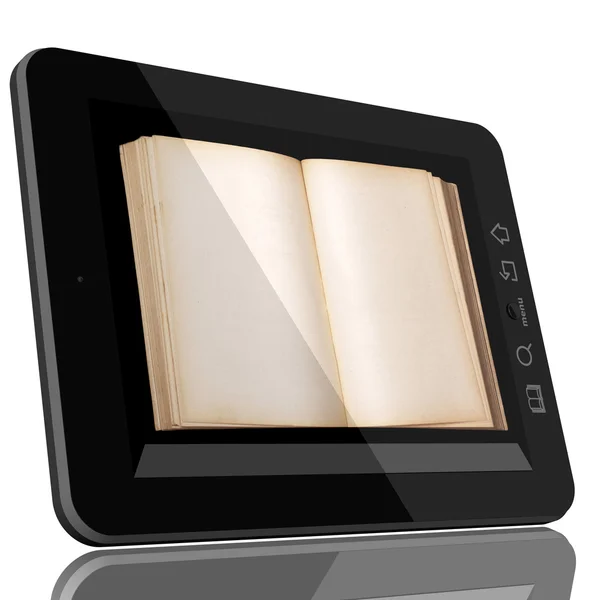 Komputer typu Tablet pc i książki - biblioteka cyfrowa koncepcja — Zdjęcie stockowe