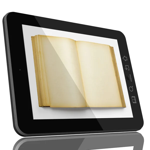 Tablet pc 计算机和书-数字图书馆概念 — 图库照片