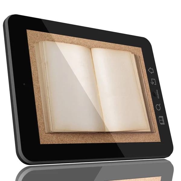Tablet PC und Buch - Konzept der digitalen Bibliothek — Stockfoto