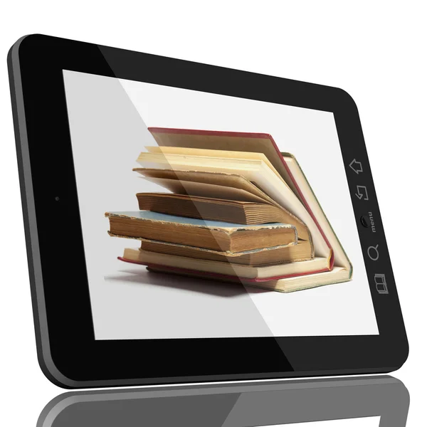 Tablet pc-dator och bok - digitala biblioteket koncept — Stockfoto