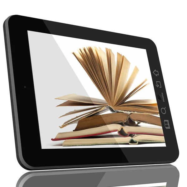 Tablet pc-dator och bok - digitala biblioteket koncept — Stockfoto
