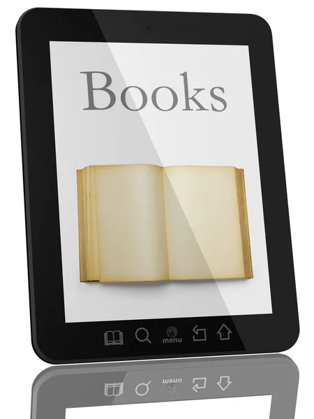 Nyissa meg a könyvet a képernyőn a generikus tabletta számítógép - digitális könyvtár — Stock Fotó