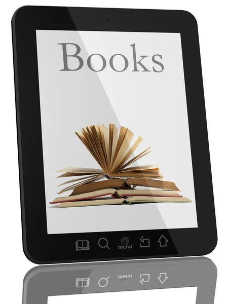 Generikus tabletta számítógép és könyvek - digitális könyvtár fogalma — Stock Fotó