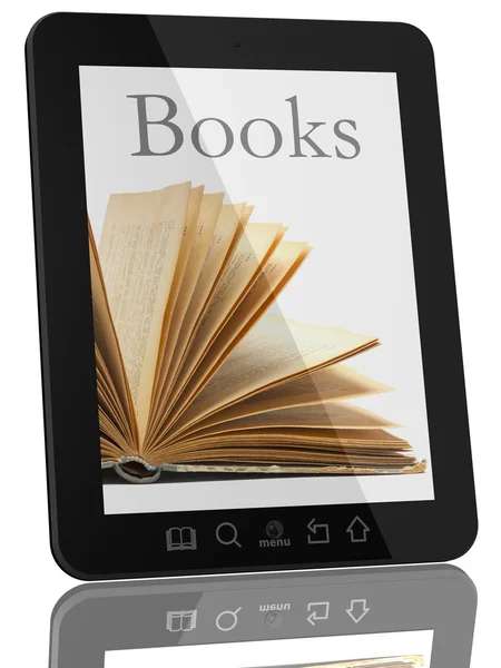 Genel tablet bilgisayar ve kitap - dijital kütüphane kavramı — Stok fotoğraf