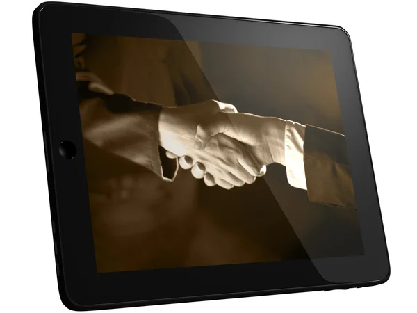 Handshaking on Tablet — Stock Photo, Image