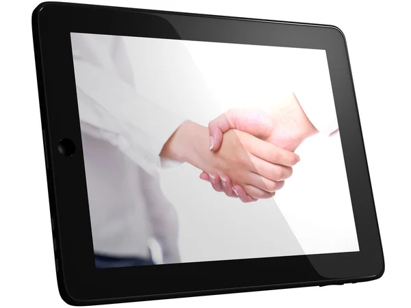 Handshaking on Tablet — Stock Photo, Image