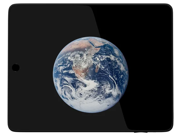 Tablet-Computer mit Erdenplanet aus dem All — Stockfoto