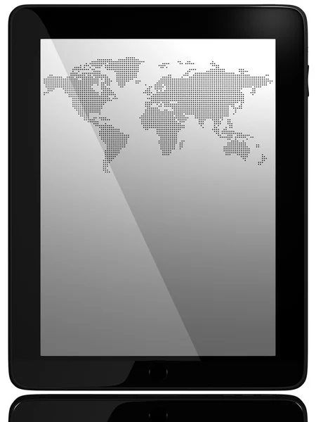 Tablet pc 计算机深长世界地图 — 图库照片
