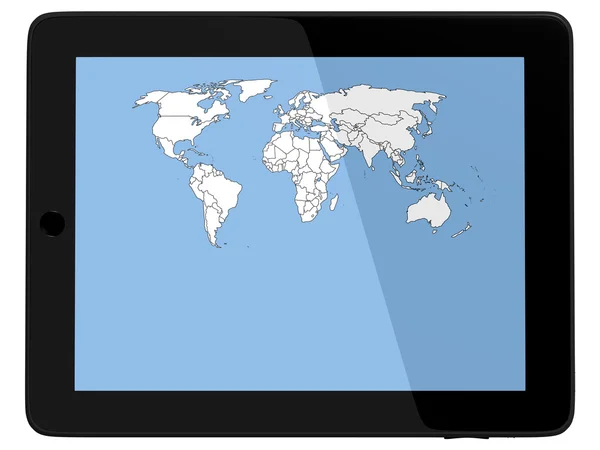 stock image Tablet Computer with world map