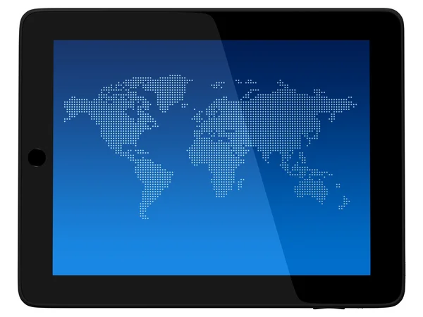 stock image Tablet Computer with world map