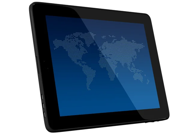Tablet bilgisayar ile Dünya Haritası — Stok fotoğraf