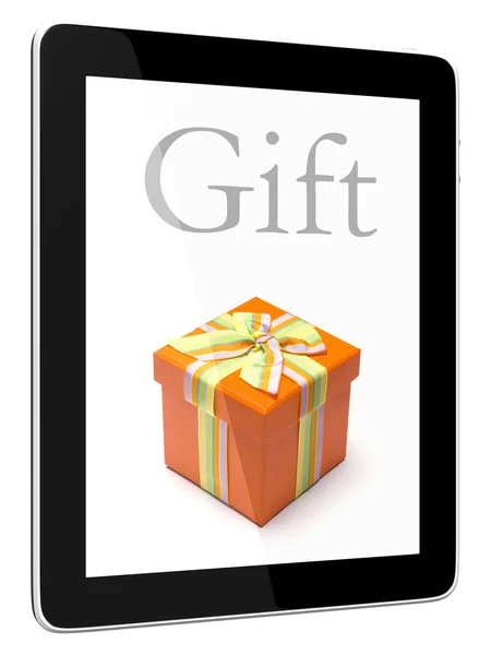 Tablet pc 计算机上的礼物 — 图库照片