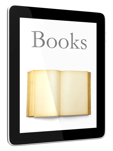 Počítač tablet pc a otevřená kniha — Stock fotografie