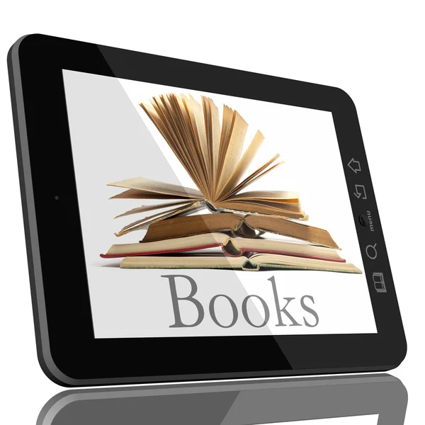 Tablet pc 计算机和书-数字图书馆概念 — 图库照片#