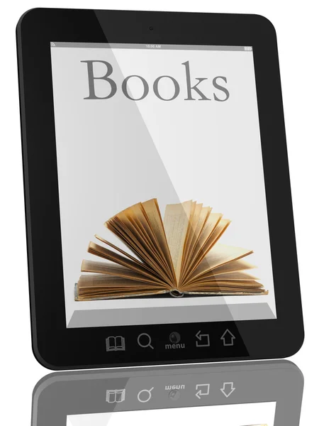 Genel tablet bilgisayar ve kitap - dijital kütüphane kavramı — Stok fotoğraf