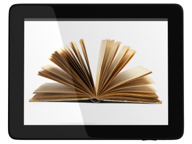 Generic Tablet Computer and book - Digital Library Concept clipart