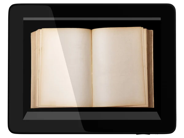 Γενική δισκίο υπολογιστή και το βιβλίο - η έννοια της ψηφιακής βιβλιοθήκης — Φωτογραφία Αρχείου