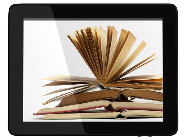Загальний планшет Комп'ютер і книга - Концепція цифрової бібліотеки — стокове фото