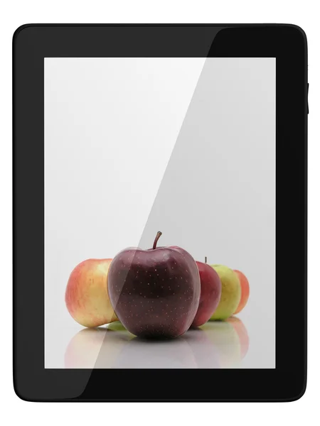 Genérico Tablet Computadora y manzanas fruta —  Fotos de Stock
