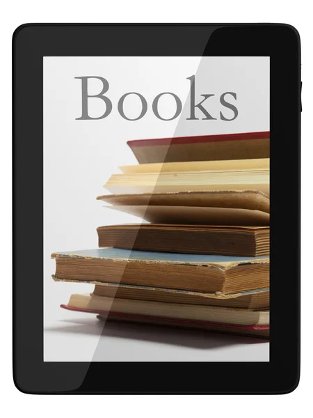 Generieke tablet pc en boek - digitale bibliotheek concept — Stockfoto