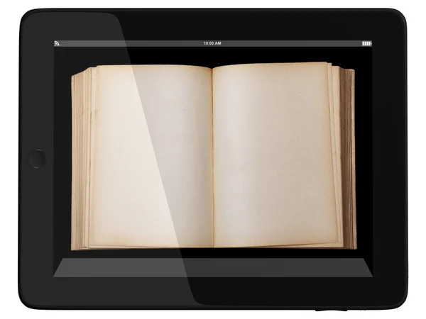 Obecný tabletový počítač a knihy - digitální knihovna koncept — Stock fotografie