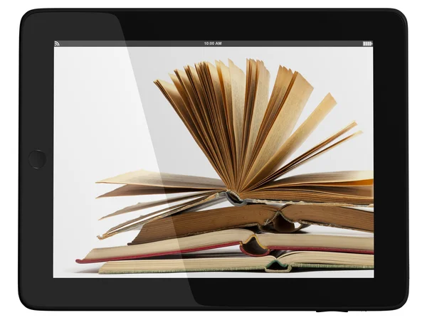 Tablette et livre génériques - Concept de bibliothèque numérique — Photo