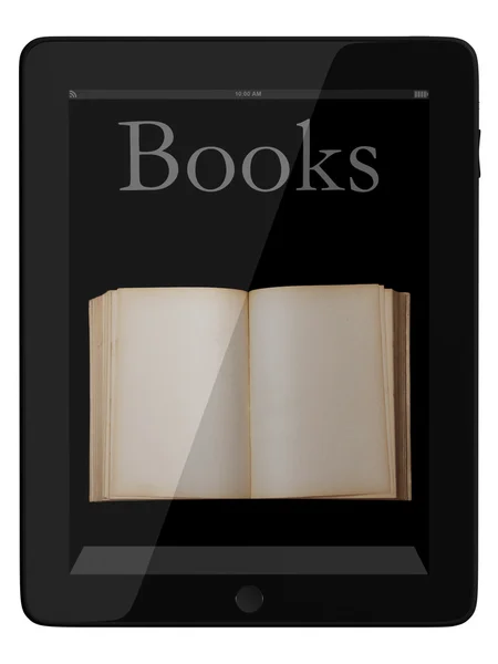 일반 타블렛 컴퓨터와 책-디지털 도서관 개념 — 스톡 사진