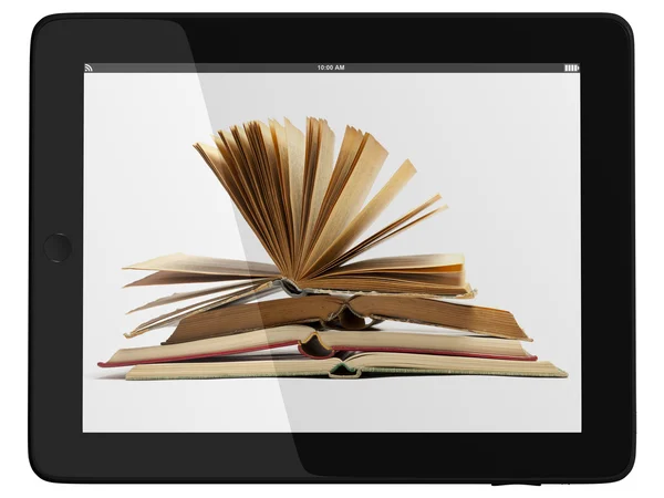 Generiska tablet PC och bok - digitala biblioteket koncept — Stockfoto