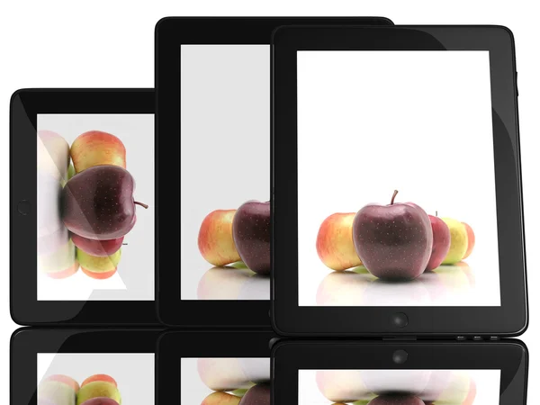 Apple på skærmen på Tablet computer 3D - Stock-foto