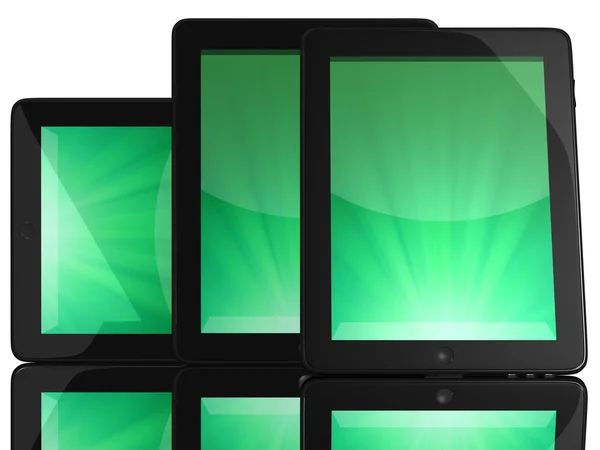 Groupe de tablettes avec écran vert — Photo